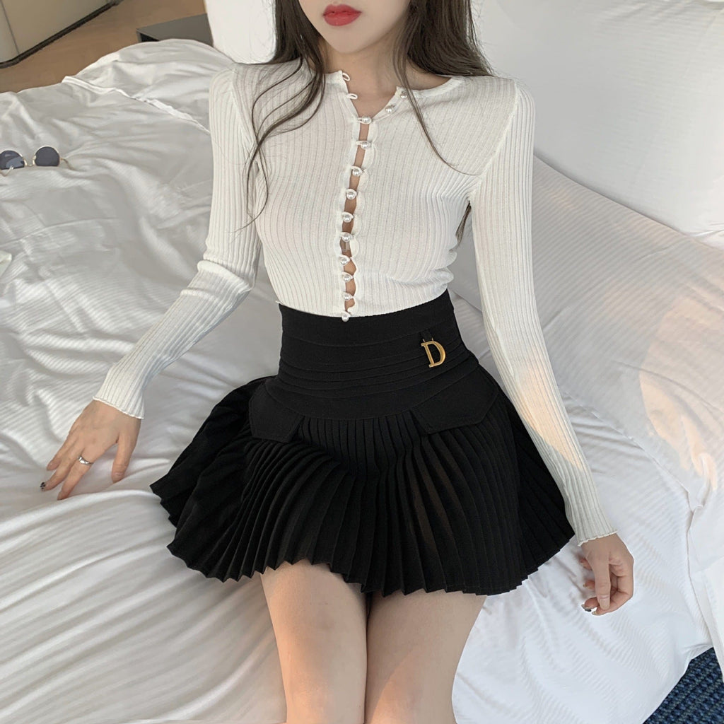 Fashion D Symbol High Waist Skirt Meowhiskers