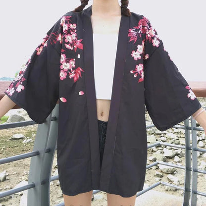 Vintage Koi Fish Print Kimono Outerwear Sun Protective