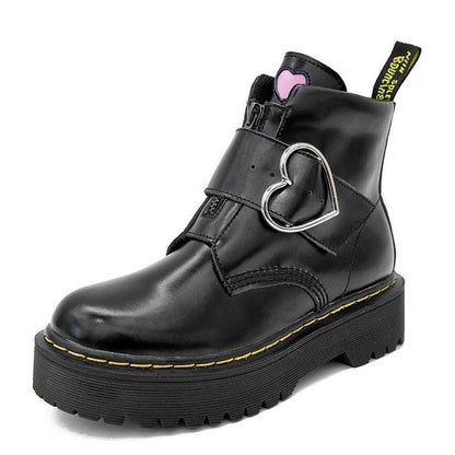Punk Love Heart Letter Zipper Platform Boots
