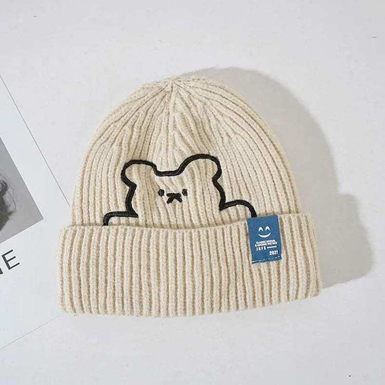 Kawaii Cartoon Bear Embroidery Knit Hat