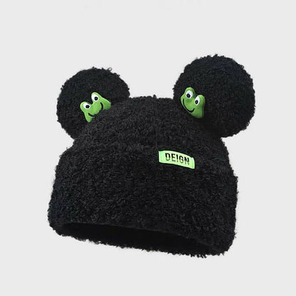 Cute Cartoon Frog Ears Knit Plush Letter Hat