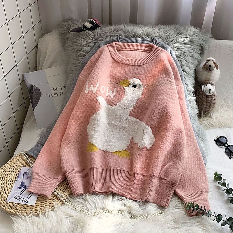 Casual Cartoon Wow Duck Sweater