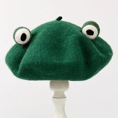 Cute Funny Frog Handmade Wool Felt Green Hat