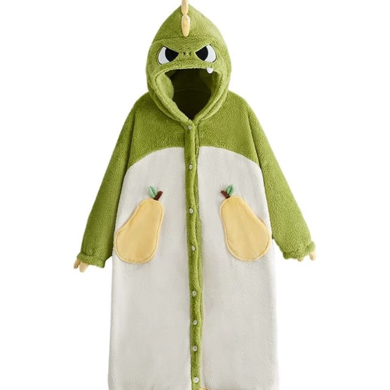 Kawaii Cartoon Dinosaur Pineapple Hooded Blanket Pajamas Set