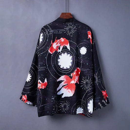 Vintage Carp Dragon Print Casual Cardigan Kimono Outerwear