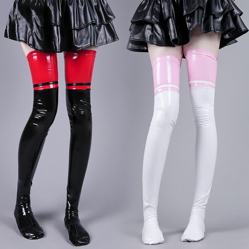 Kawaii Cosplay Colorblock Sexy Cute PU Stockings