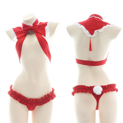 Bowknot Bunny Tail Lingerie Bikini Set