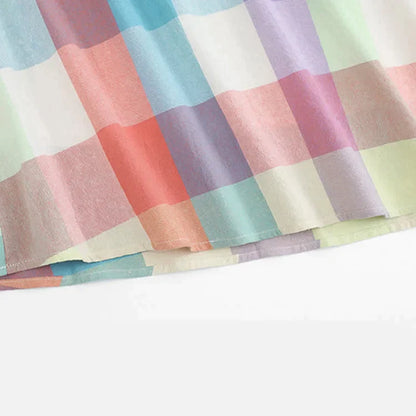 Chic Colorblock Rainbow Plaid Print A-line Slip Dress