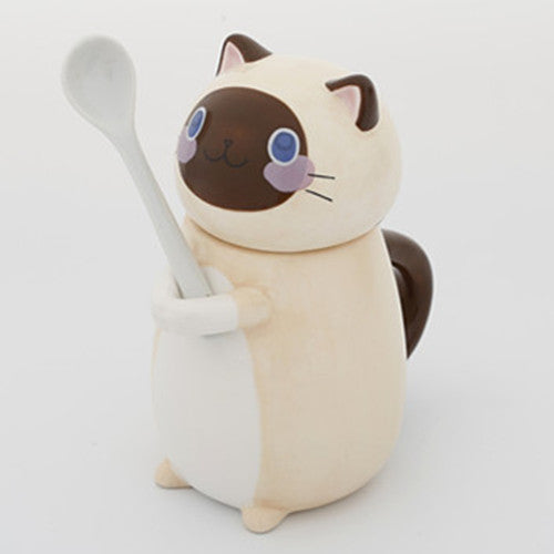 Kawaii Cartoon Kitty Cat Holding Spoon Mugs