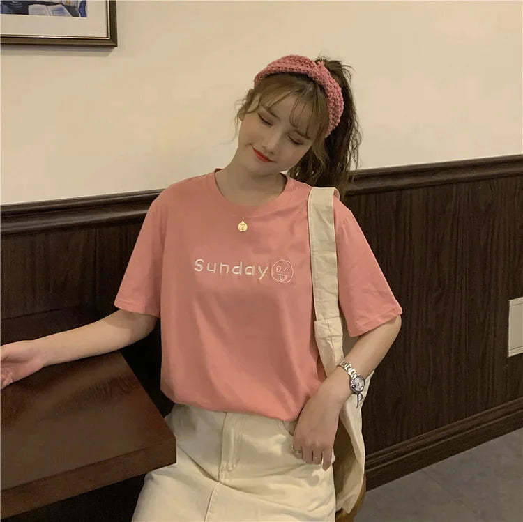 Casual Counting Days Embroidery T-Shirt