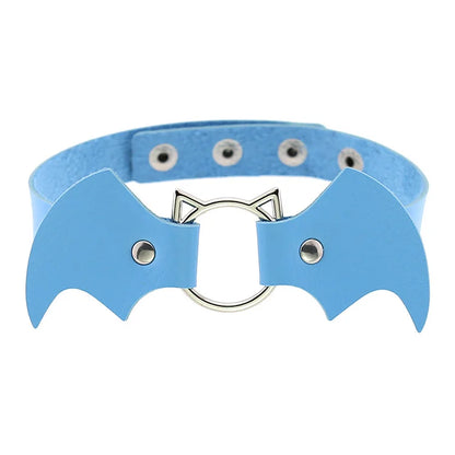 Bat Wings Vampire Kitty Cat Leather Choker Collar