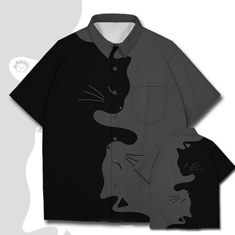 Colorblock Kitty Print Casual Polo T-Shirt