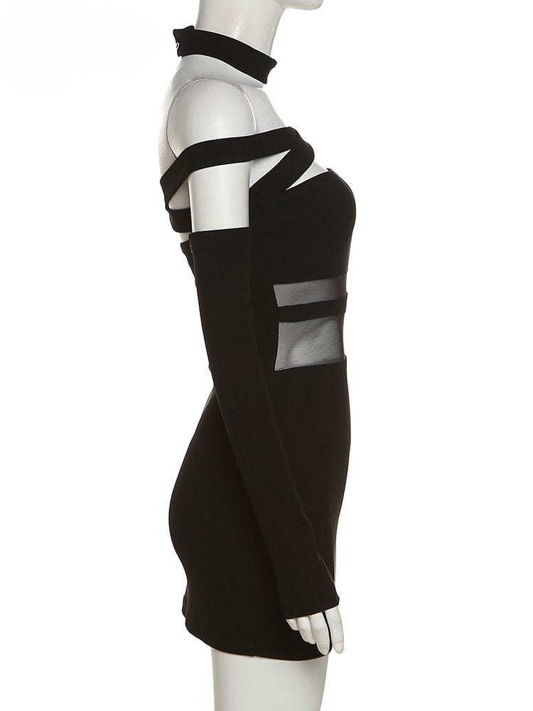 Hollow Out Black Mysterious High Street Dress Meowhiskers