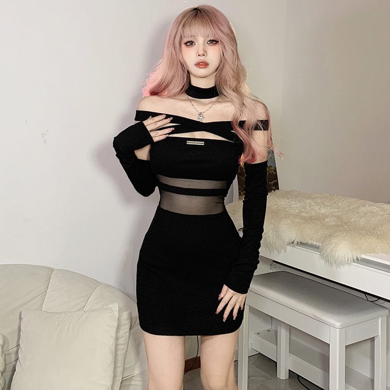 Hollow Out Black Mysterious High Street Dress Meowhiskers