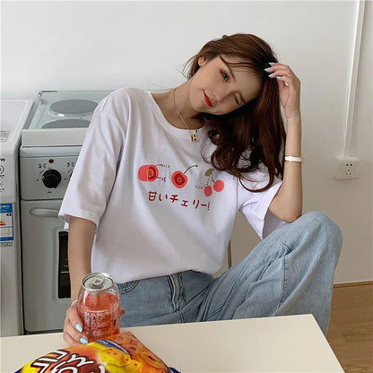 Casual Fruit Letter Print T-Shirt