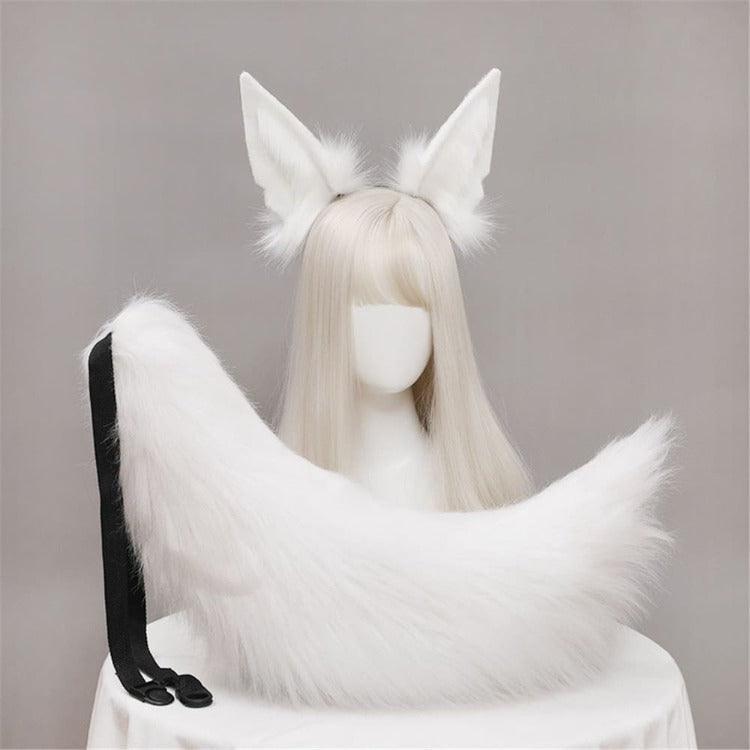 Plush Fox Long Ears Tail Cosplay Headband Accessory Two Piece Set