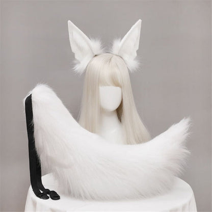 Plush Fox Long Ears Tail Cosplay Headband Accessory Two Piece Set