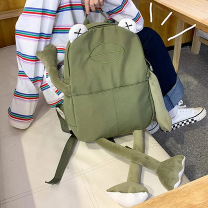 Cartoon 3D Frog Canvas School Backpack