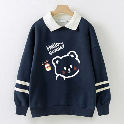 Kawaii Happy Cartoon Bear Letter Polo Sweatshirt