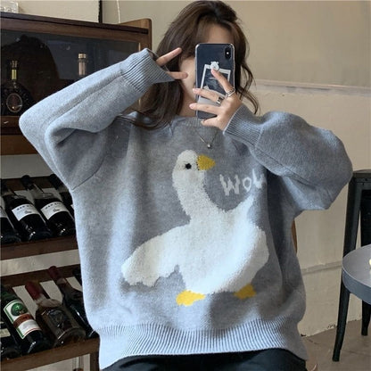 Casual Cartoon Wow Duck Sweater