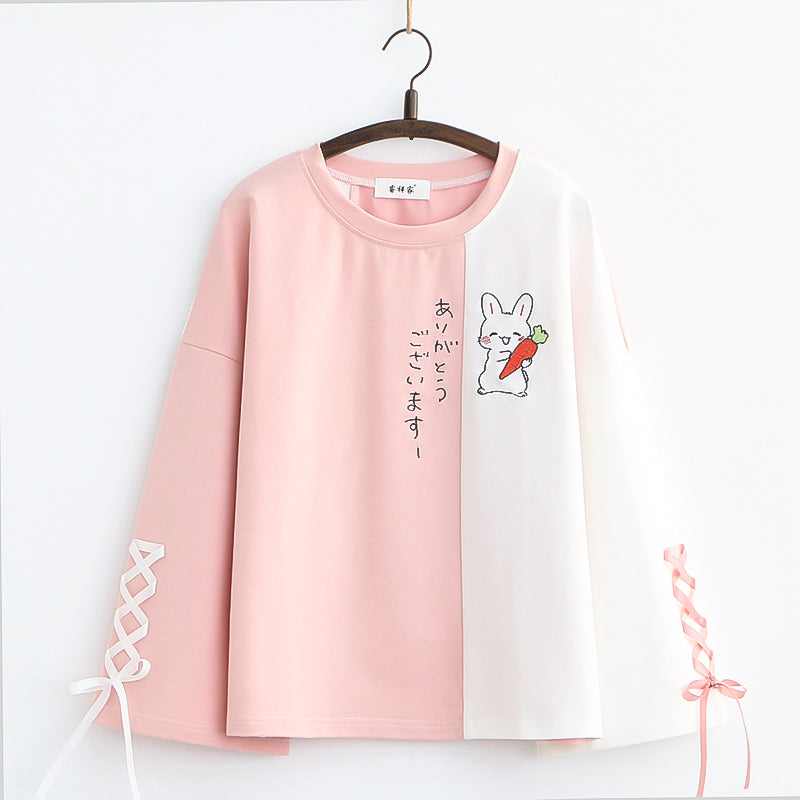 Harajuku Japanese Rabbit Carrot Lace Up Ribbon T-Shirt