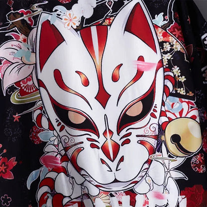 Cartoon Fox Mask Letter Print Kimono Outerwear
