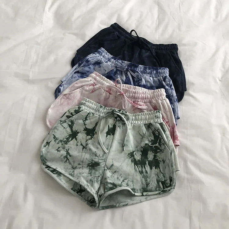 Tie-Dye Print Elastic Waist Shorts