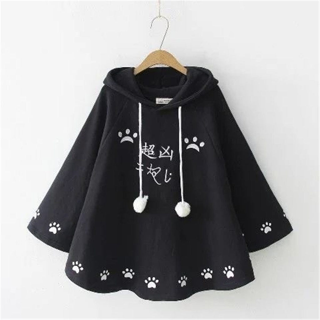 Kawaii Cartoon Kitty Cat Paw Print Hoodie Meowhiskers