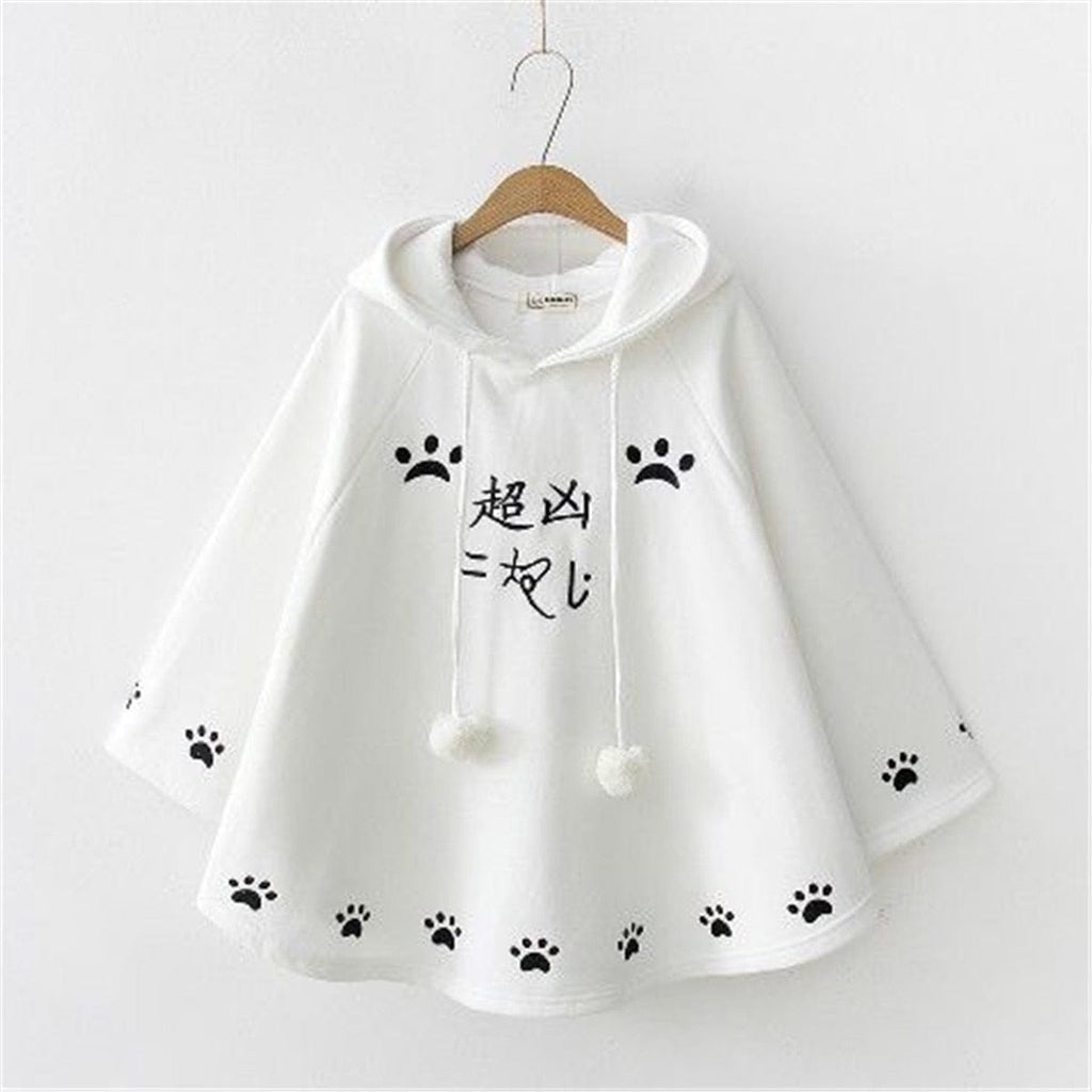 Kawaii Cartoon Kitty Cat Paw Print Hoodie Meowhiskers