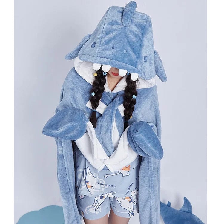 Kawaii Cartoon Shark Hooded Blanket Pajamas Meowhiskers