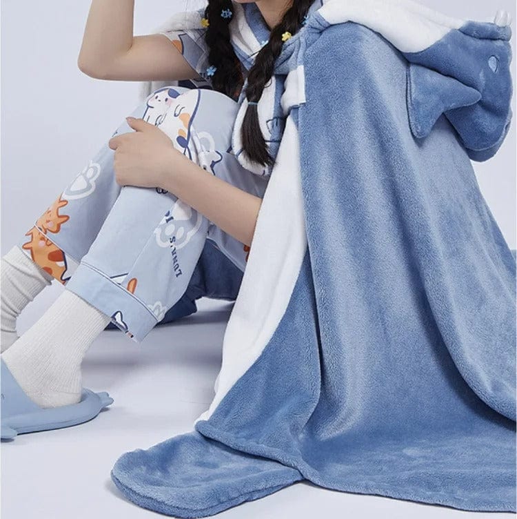 Kawaii Cartoon Shark Hooded Blanket Pajamas Meowhiskers