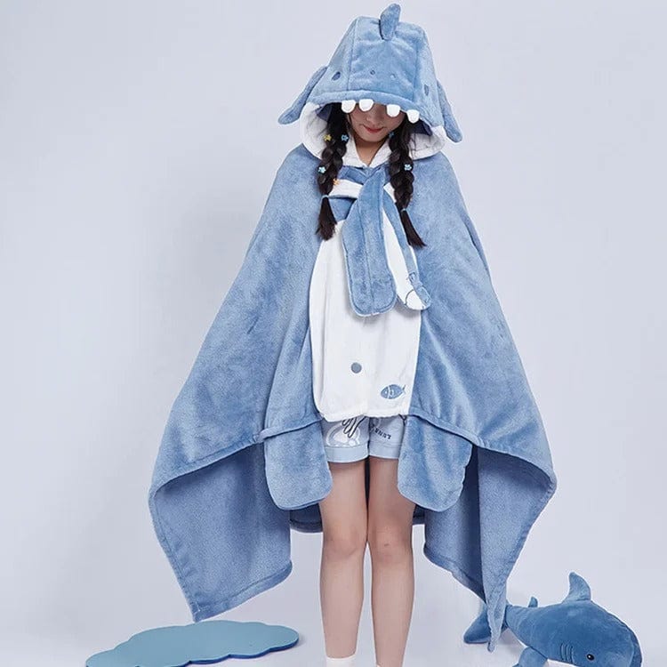 Kawaii Cartoon Shark Hooded Blanket Pajamas Meowhiskers