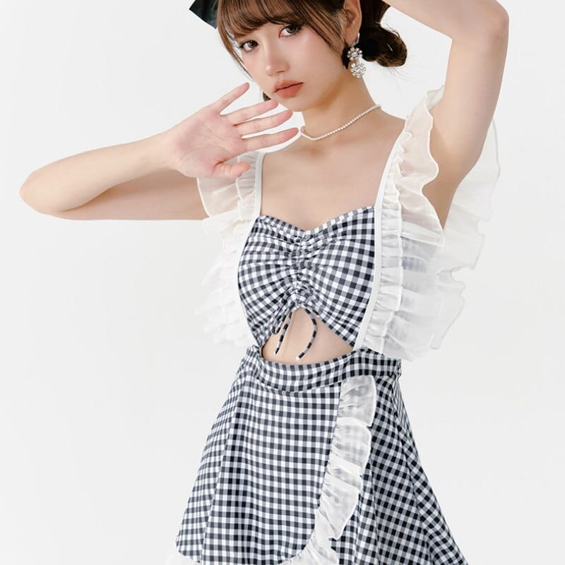 Kawaii Cover-Up Plaid Slim Swimwear Meowhiskers