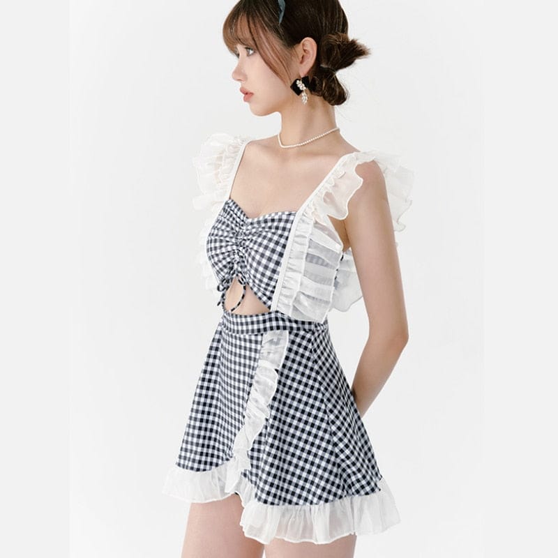 Kawaii Cover-Up Plaid Slim Swimwear Meowhiskers