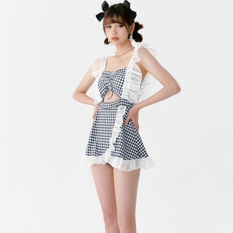 Kawaii Cover-Up Plaid Slim Swimwear Meowhiskers