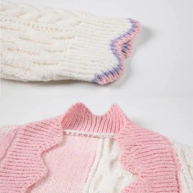 Kawaii Lattice Print Colorblock Pocket Cardigan Sweater Meowhiskers