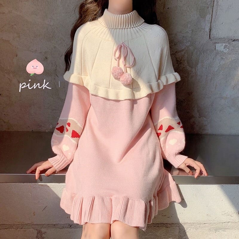Kawaii Lolita Knit Ruffle Sweater Dress Meowhiskers Kawaii Lolita Knit Ruffle Sweater Dress Meowhiskers