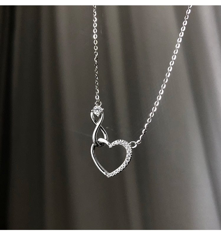 Kawaii Silver Zircon Hollow Heart Necklace Meowhiskers