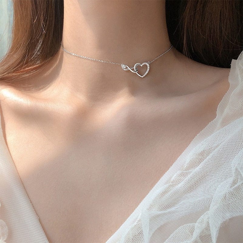 Kawaii Silver Zircon Hollow Heart Necklace Meowhiskers
