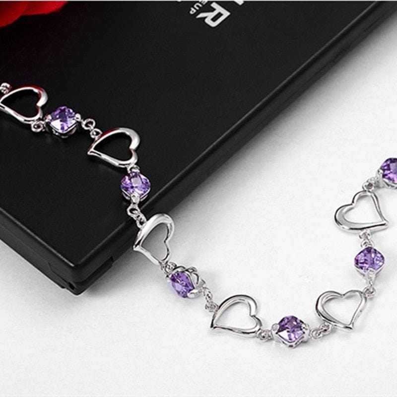 Kawaii Unique Heart Purple Crystal Bracelet Meowhiskers