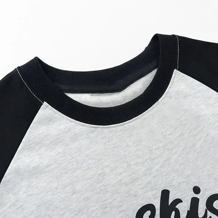 Kitty Butterfly Letter Print Round Neck Colorblock T-Shirt Meowhiskers