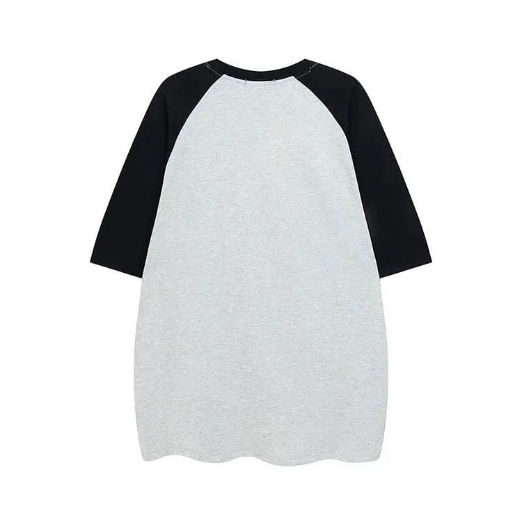 Kitty Butterfly Letter Print Round Neck Colorblock T-Shirt Meowhiskers