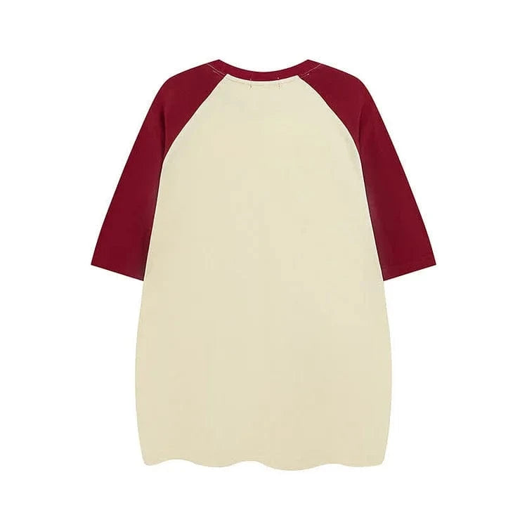 Kitty Letter Print Round Neck Colorblock T-Shirt Meowhiskers