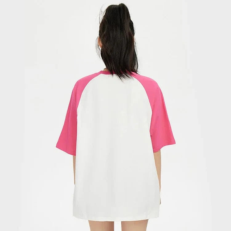 Kitty Letter Print Round Neck Colorblock T-Shirt Meowhiskers