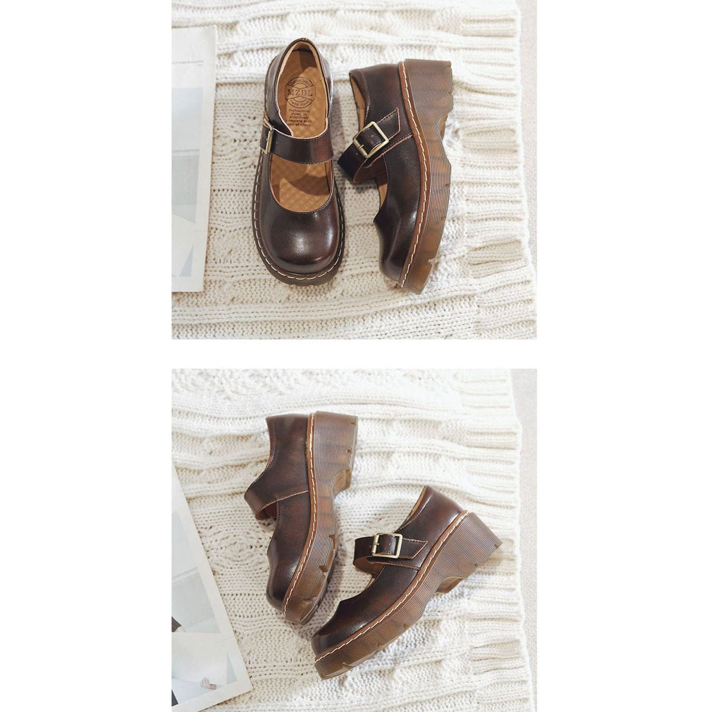 Lolita Vintage Buckle Leather Mary Janes Shoes Meowhiskers