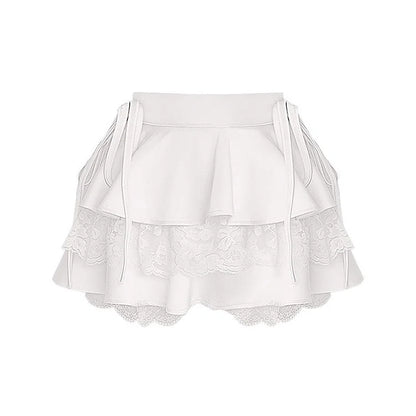 Chic High Waist Layered Lace Stitching Mini Skirt