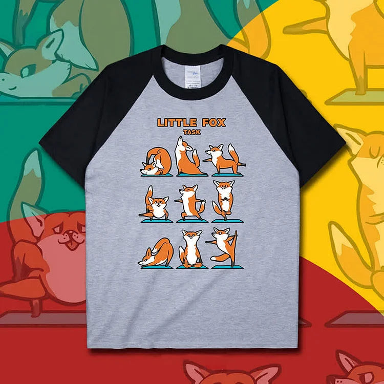 Cartoon Little Fox Yoga Print T-Shirt