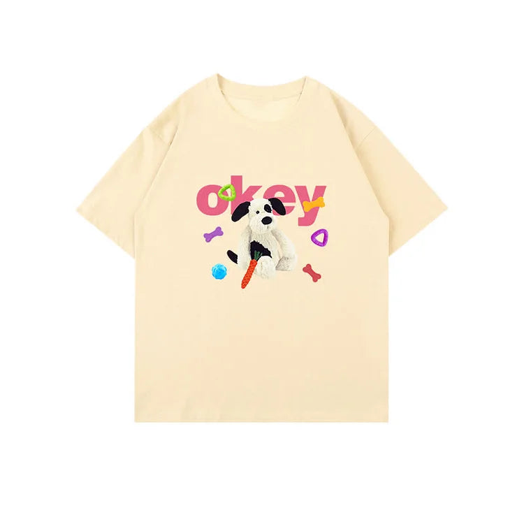 Toy Puppy Letter Print Round Neck Oversized T-Shirt