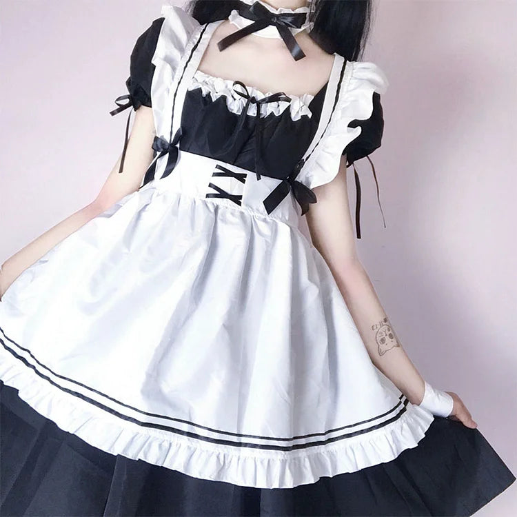 Lolita Maid Cosplay Bow Tie Ruffle Costume Dress