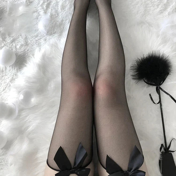 Sexy Cute Fishnet Hollow Bowknot Black Stockings